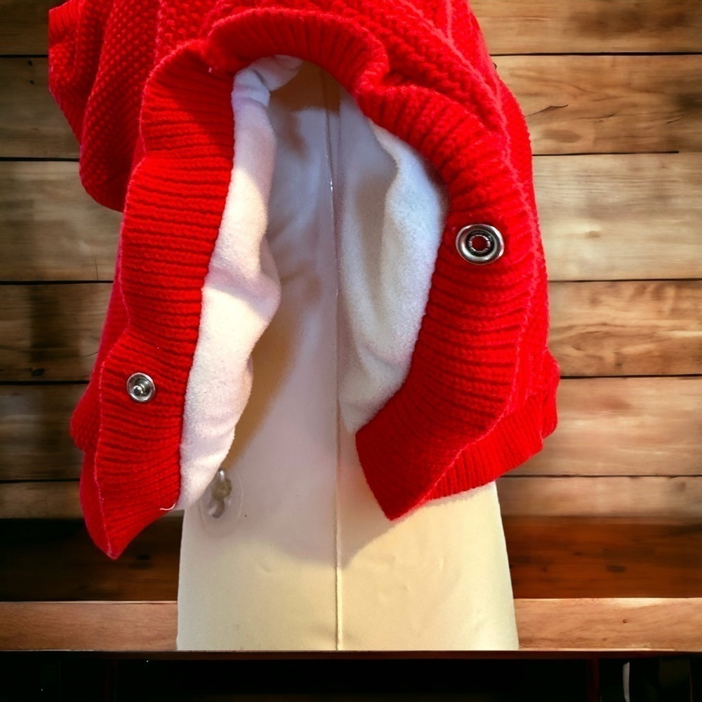 Carters Baby Girls Red Cable Knit Hooded Poncho Sherpa Lined Sweater 18M‎ - Picture 4 of 9